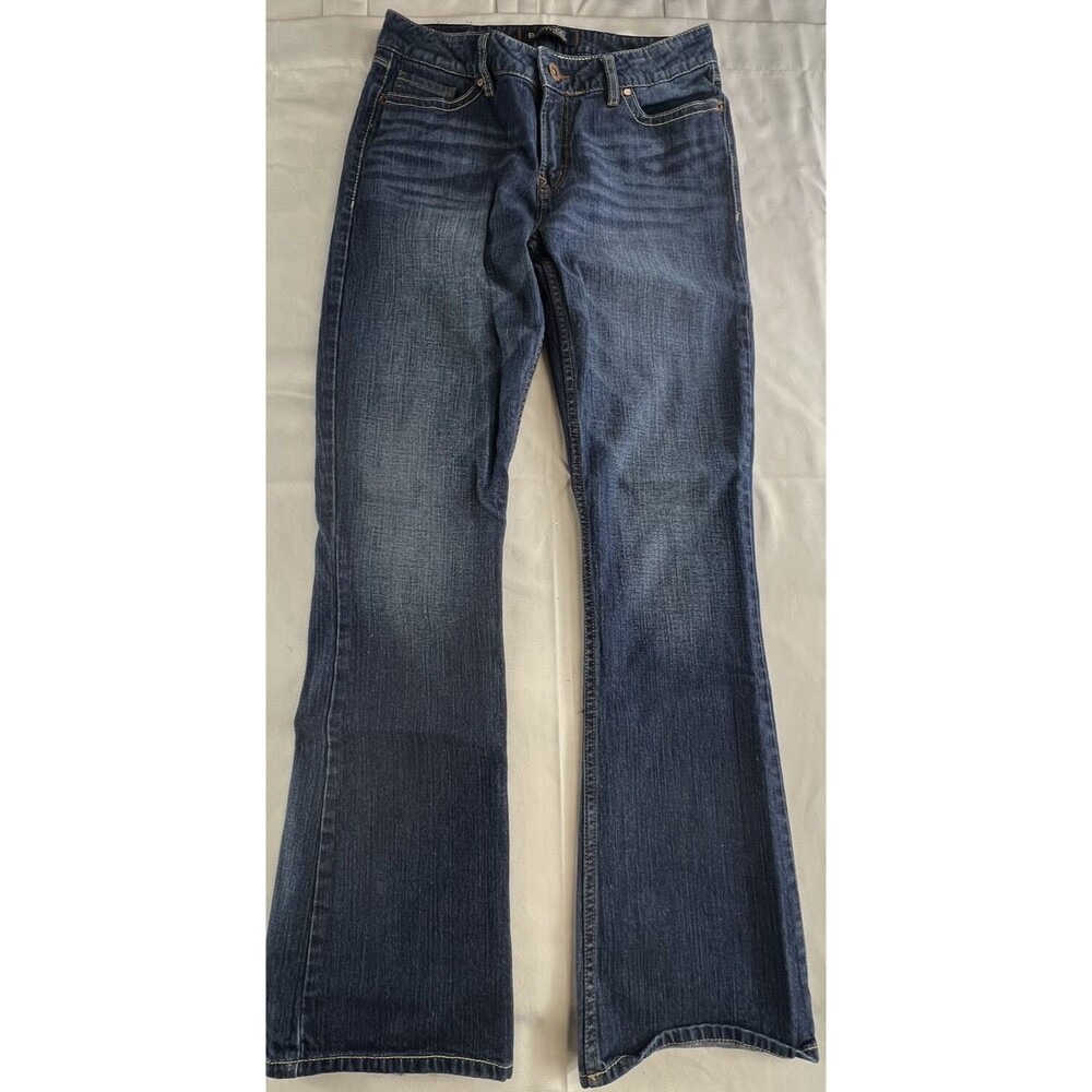 Bootheel Mayfair Fit Womens Dark Blue Denim Embroidered Flap Pockets Size 8